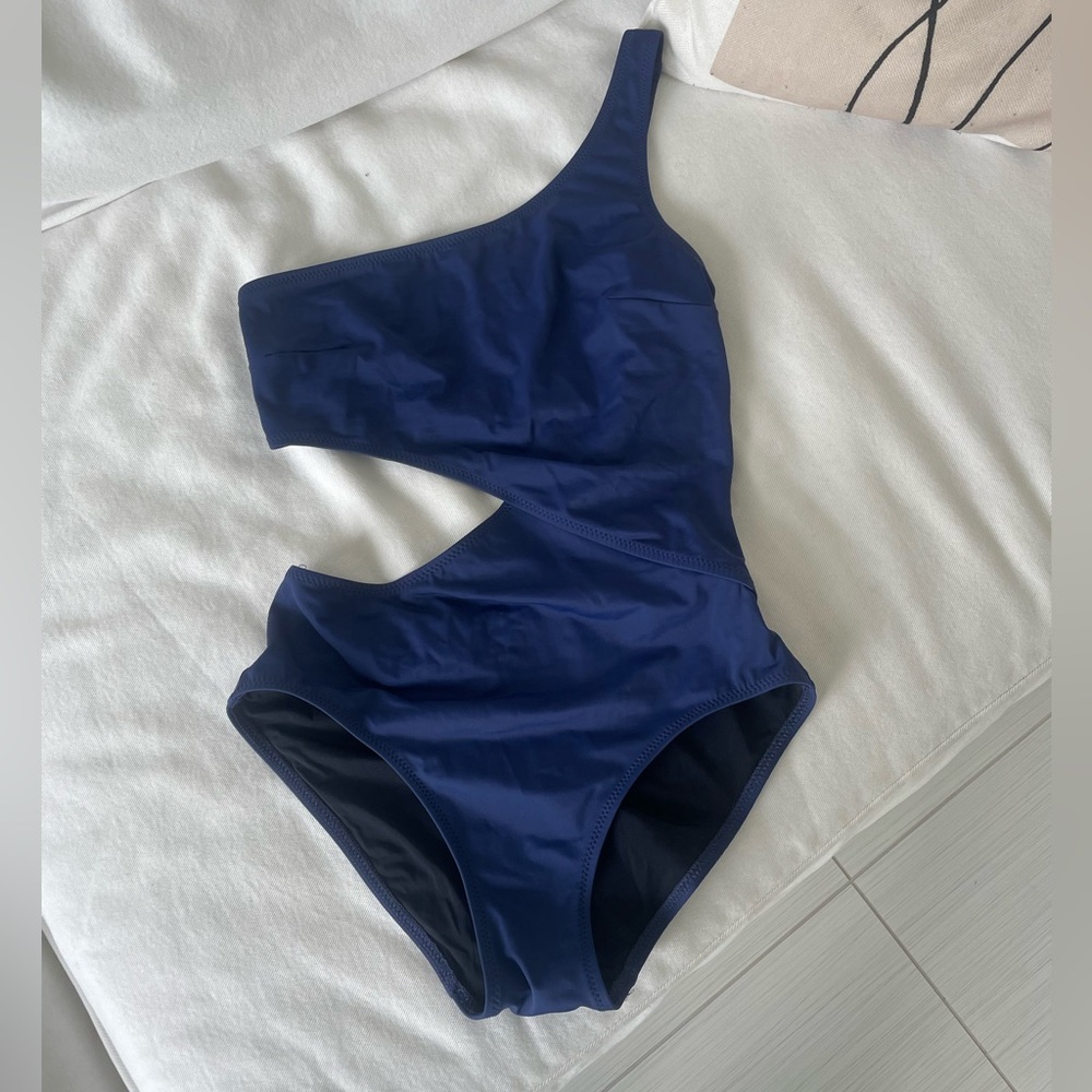 Solid & Striped One Shoulder Bathing Suit